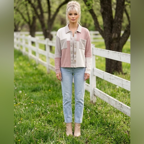 Mystree Sweaters - Mystree Colorblock waffle knit Button-Up in Shirt Top Shacket NWT